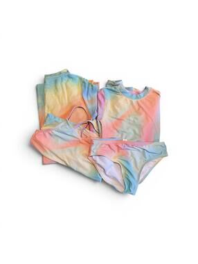 Girls 10/12 Pastel Rainbow 4-Piece Swim Set Tank Cover-up Rash guard LS Bottoms